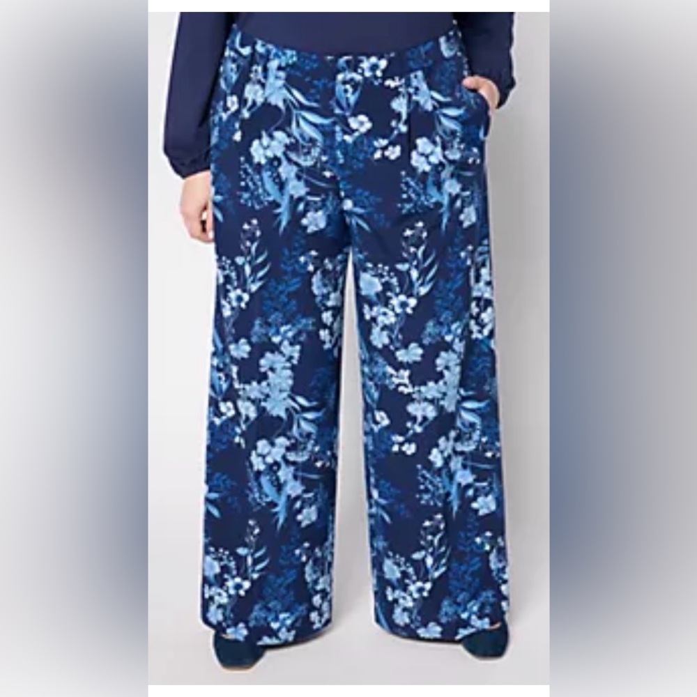 Joan Rivers Regular Bitsy Stretch Woven Wide Leg Trouser Pant